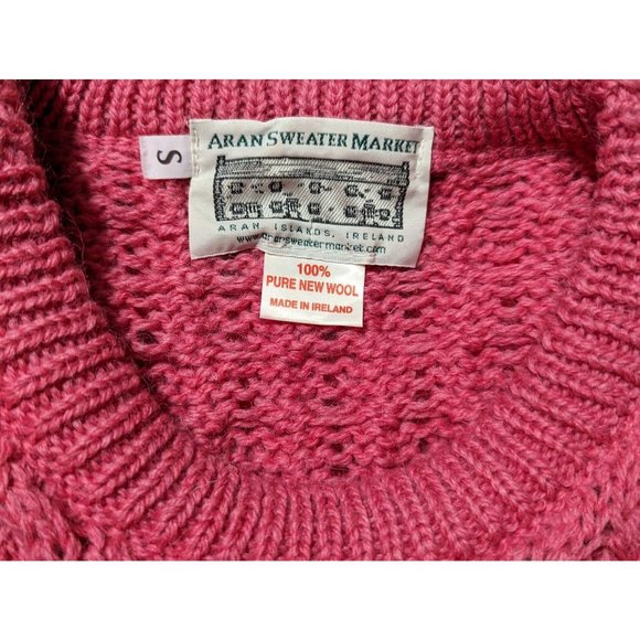 Aran Sweater 100% pure new wool‎ crew neck pink made in Ireland thick sweater S - Picture 5 of 7